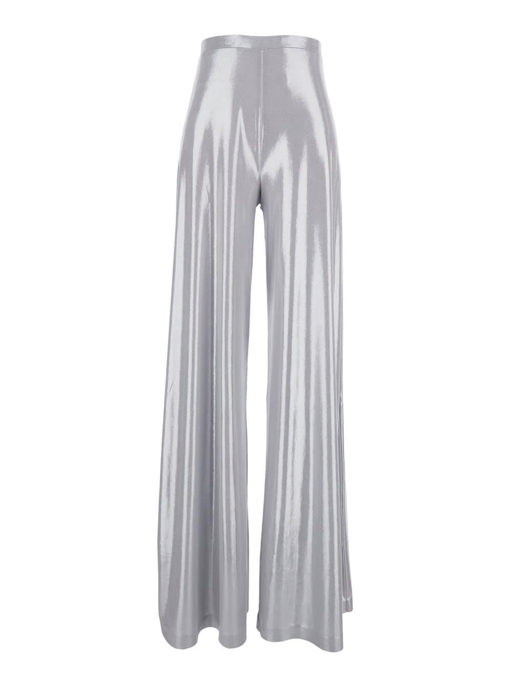 norma kamali bias metallic pants with high waist and wide leg in tech fabric for women