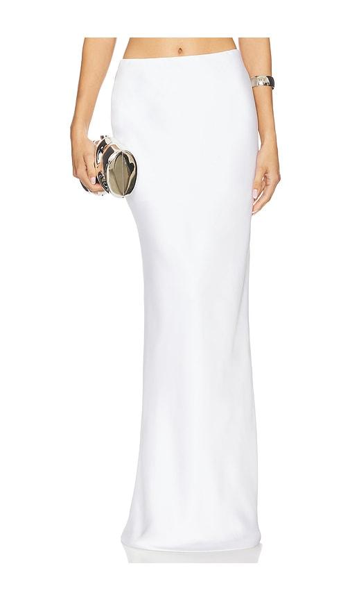 norma kamali bias obie skirt in white.