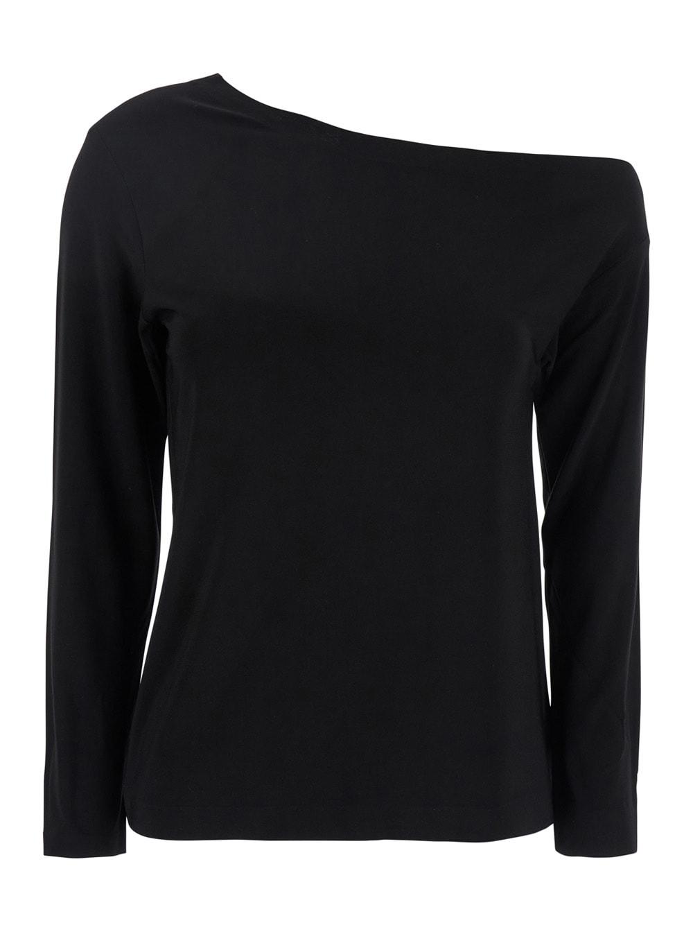 norma kamali black off-shoulder top in tech fabric stretch woman