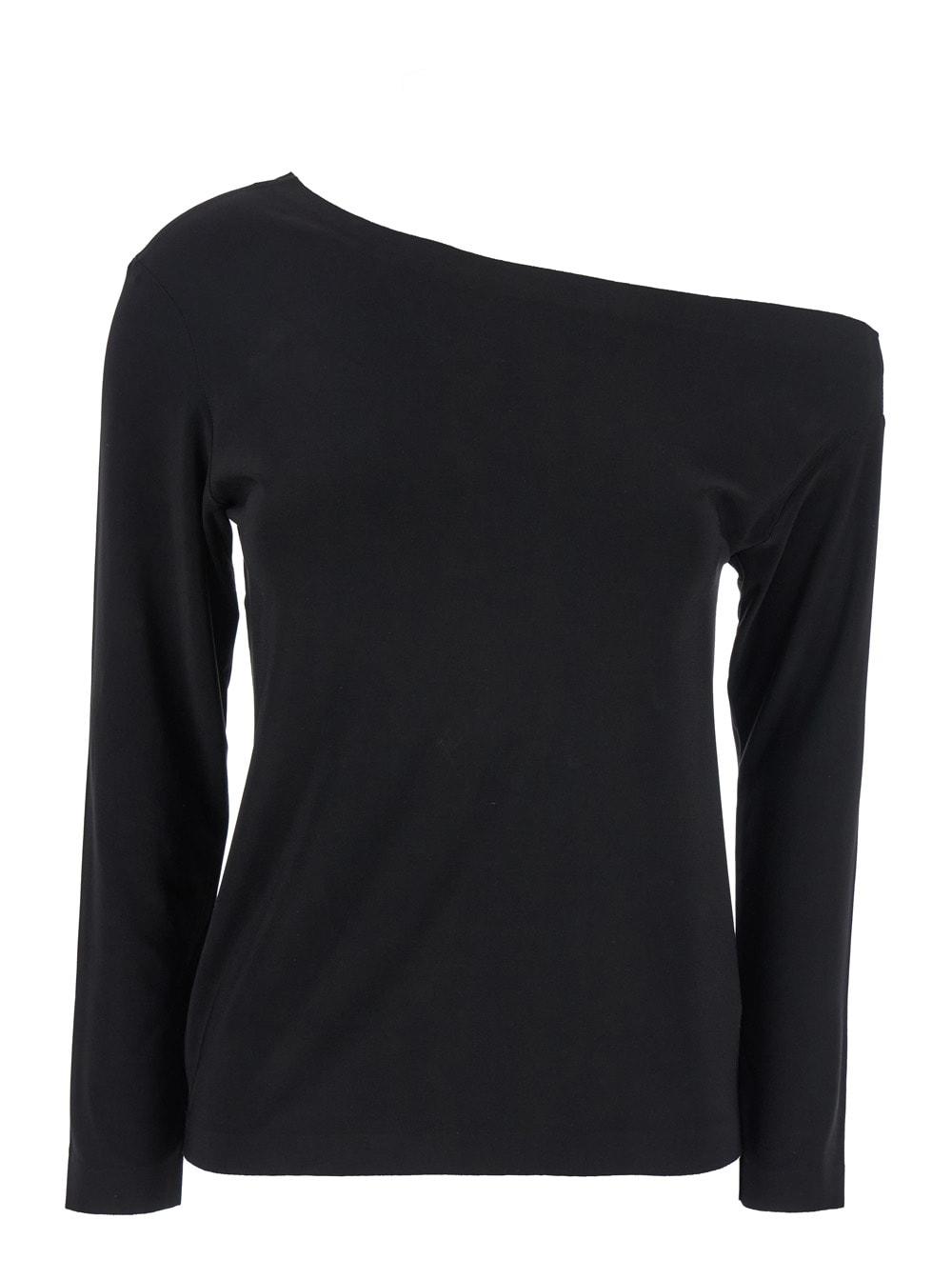 norma kamali black off-shoulder top in tech fabric stretch woman