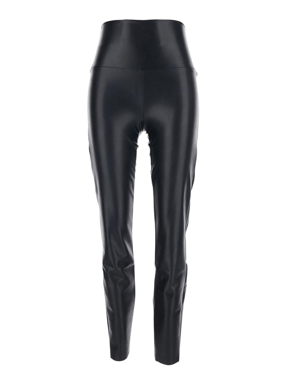 norma kamali black pull-on leggings with high-waisted in eco leather woman