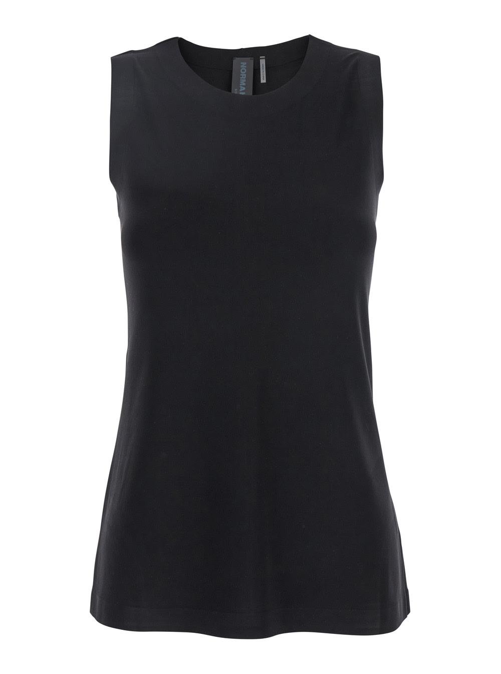 norma kamali black sleeveless top in tech fabric woman