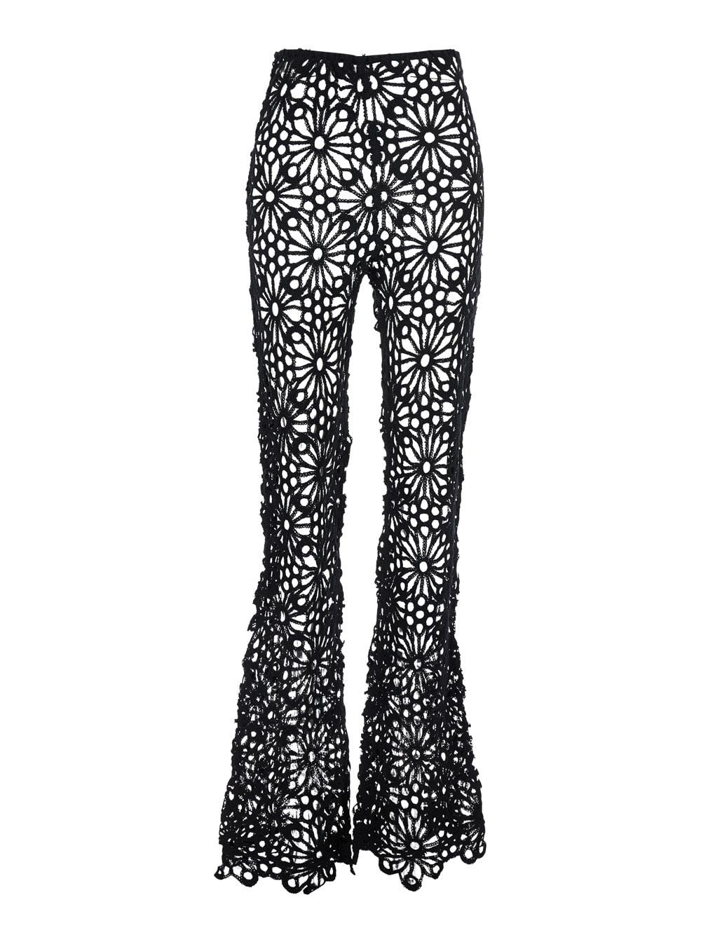 norma kamali boot pant black pants with lace embroidery knit and wide leg in tech fabric stretch woman