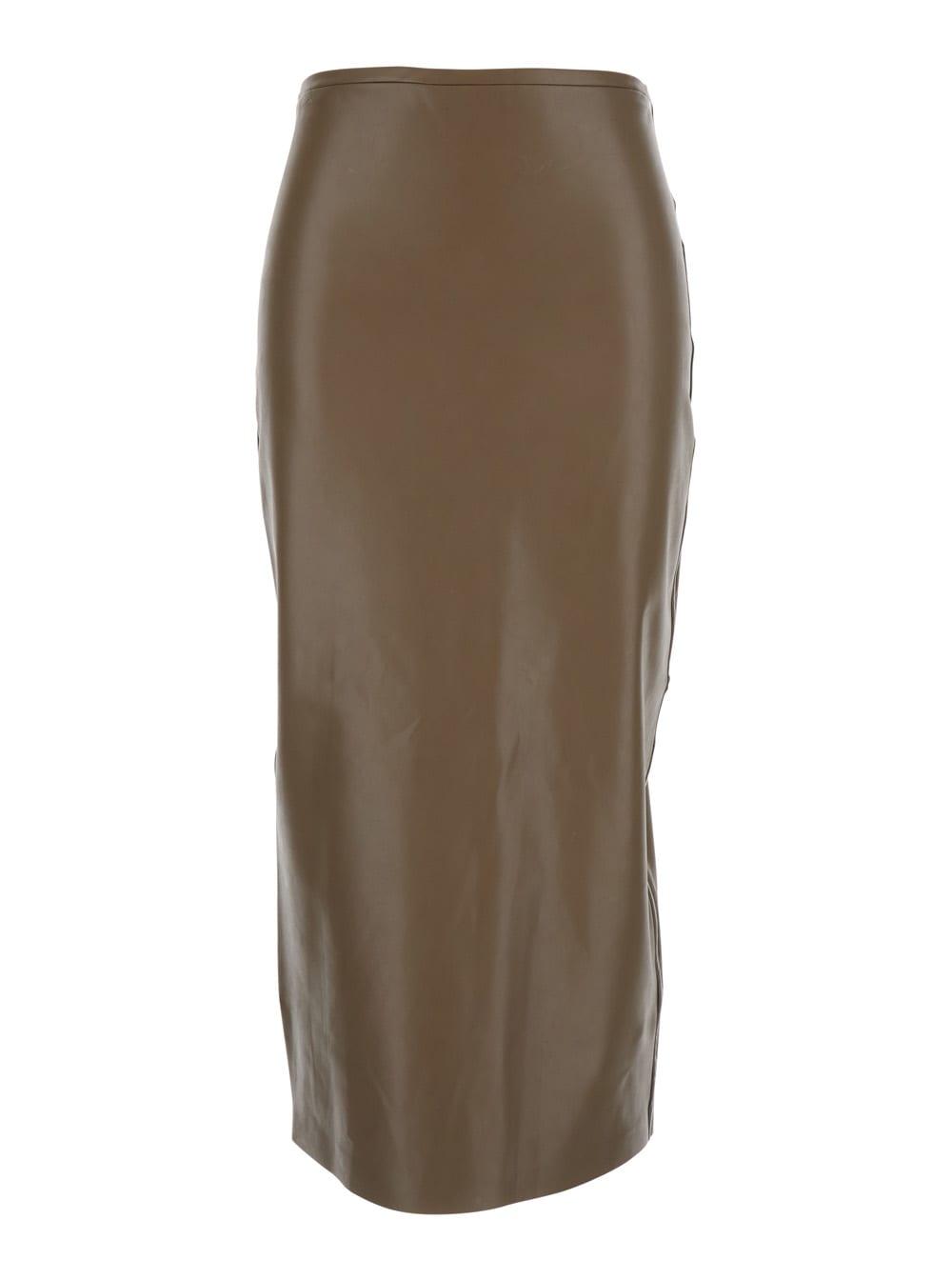 norma kamali brown high-waist skirt with back zip closure in eco leather woman