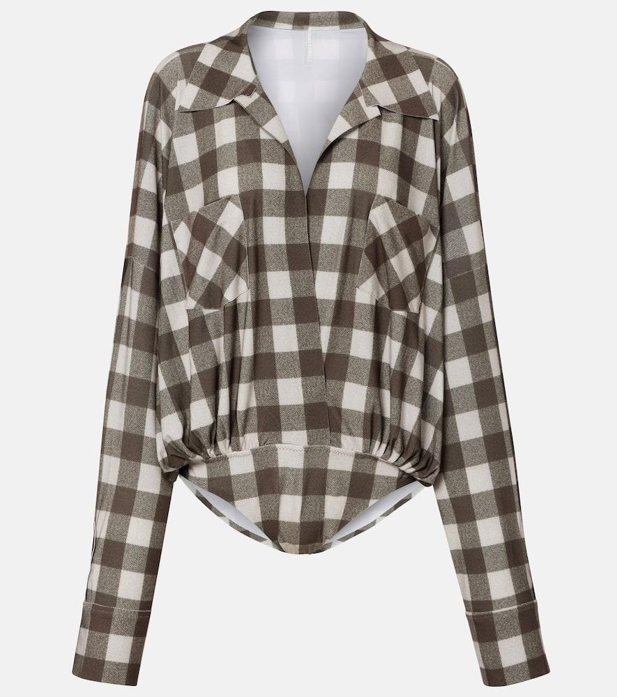 norma kamali checked oversized bodysuit