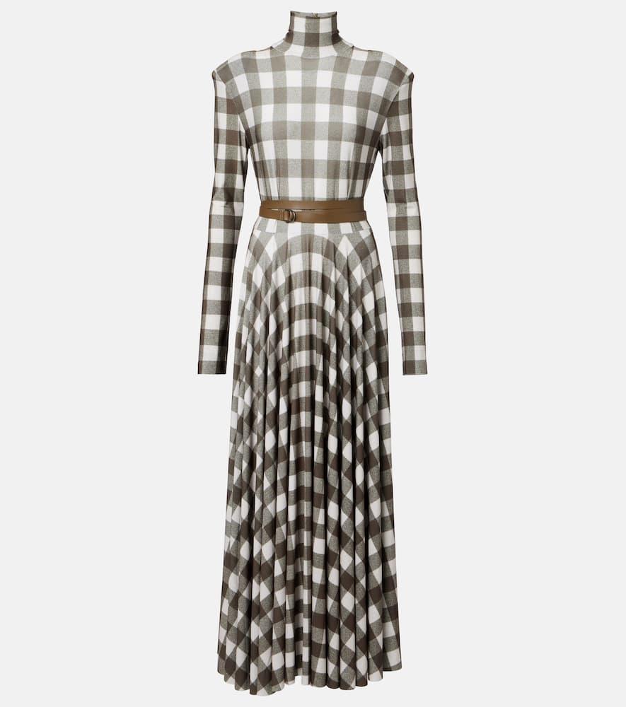 norma kamali checked turtleneck jersey midi dress
