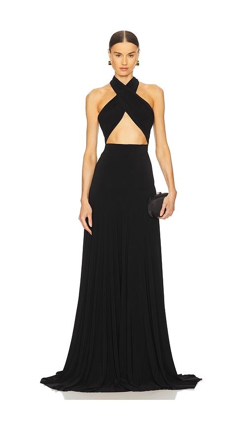 norma kamali convertible gown in black.