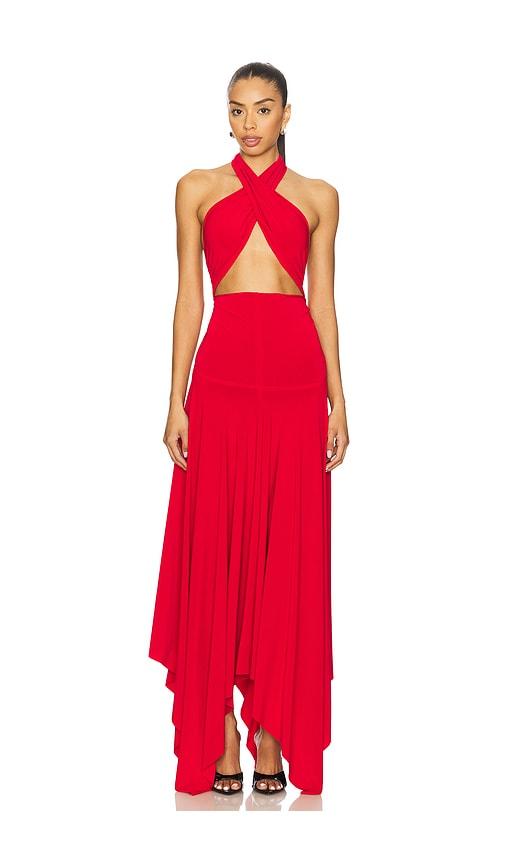 norma kamali convertible midcalf dress in red.