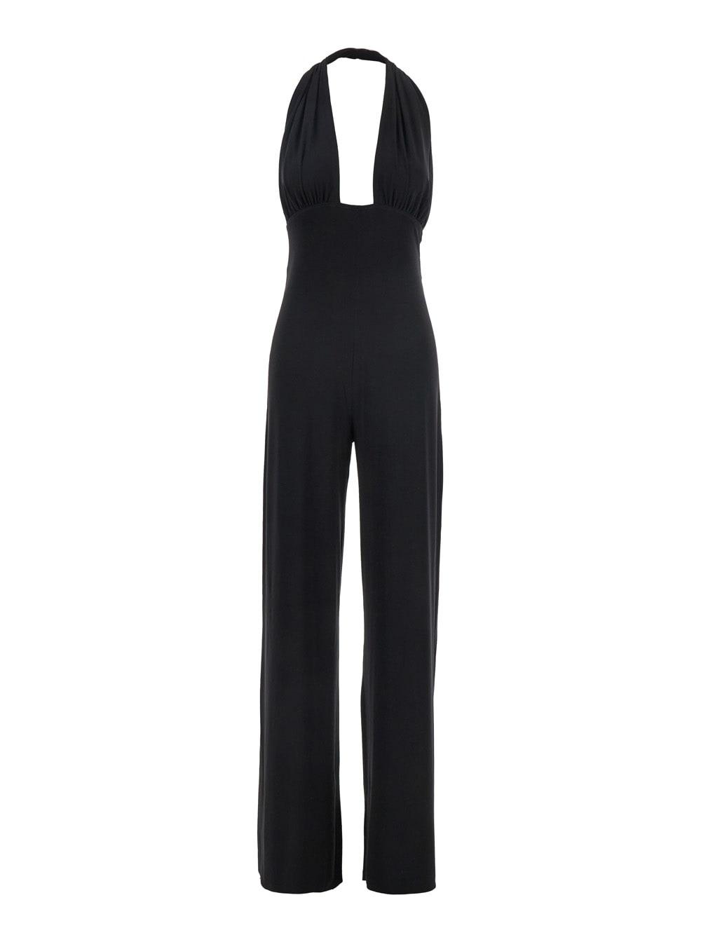 norma kamali cross halter straight leg jumpsuit