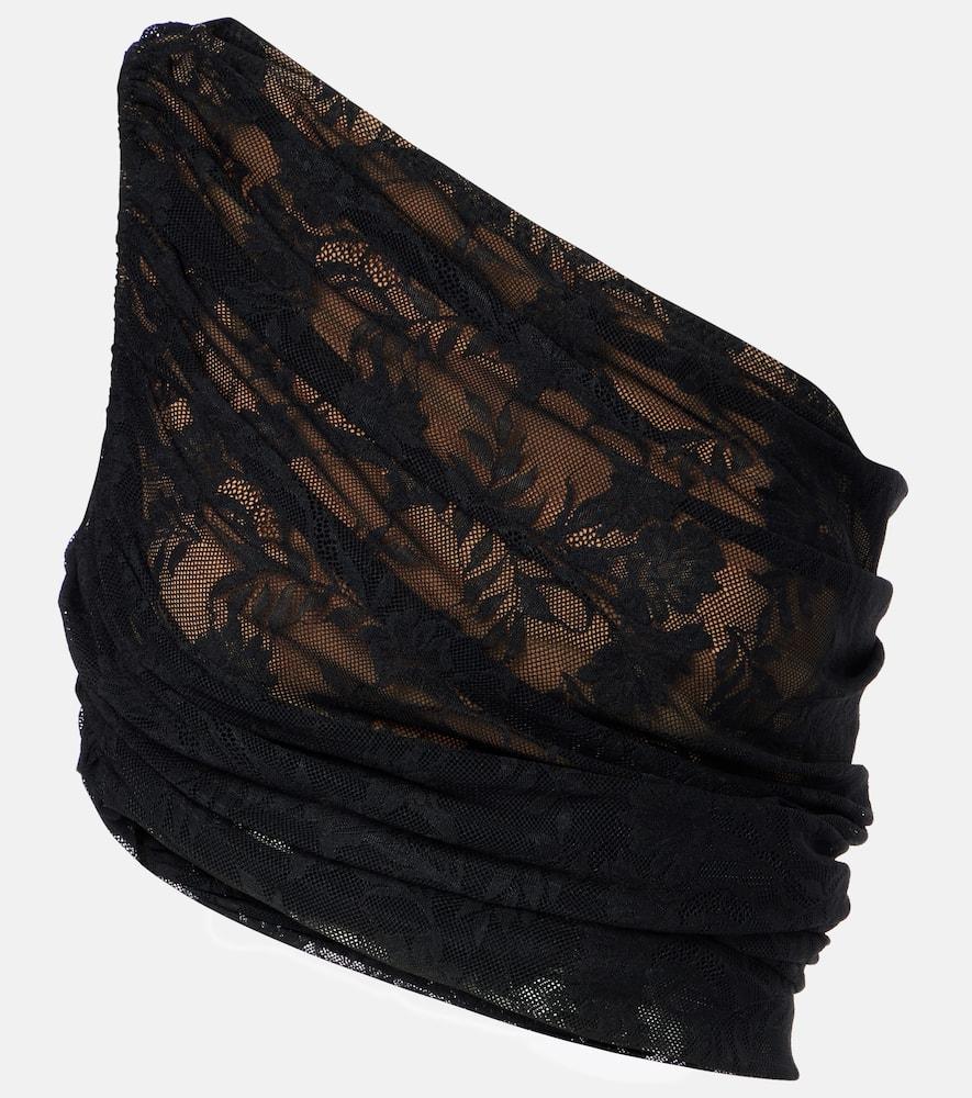 norma kamali diana asymmetric lace draped top