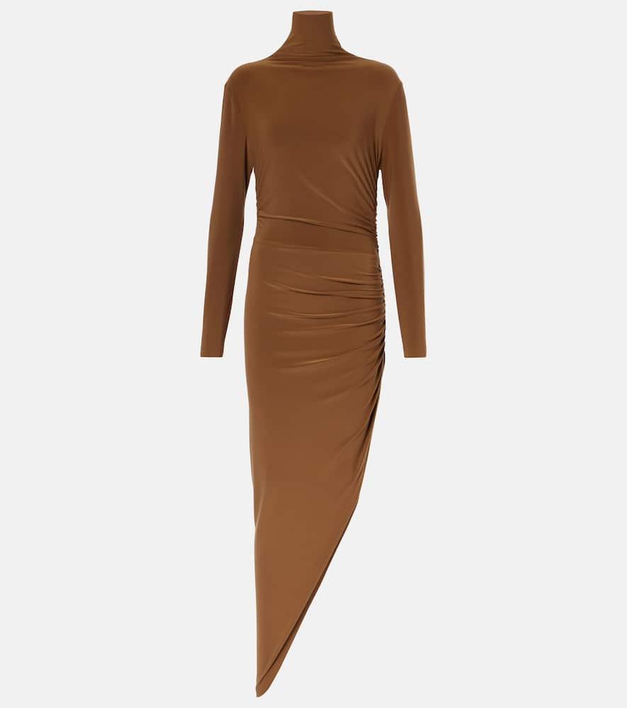 norma kamali draped asymmetric midi dress
