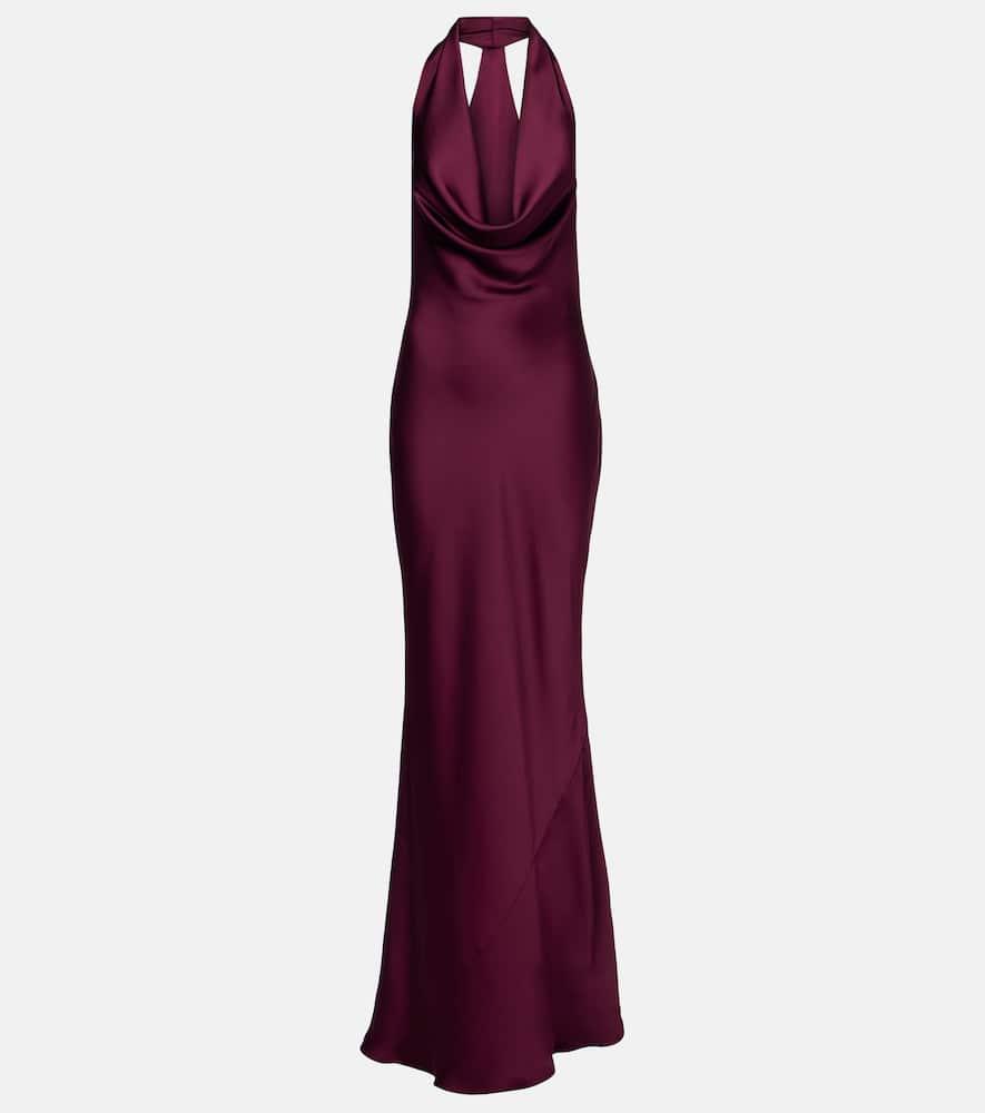 norma kamali draped satin gown