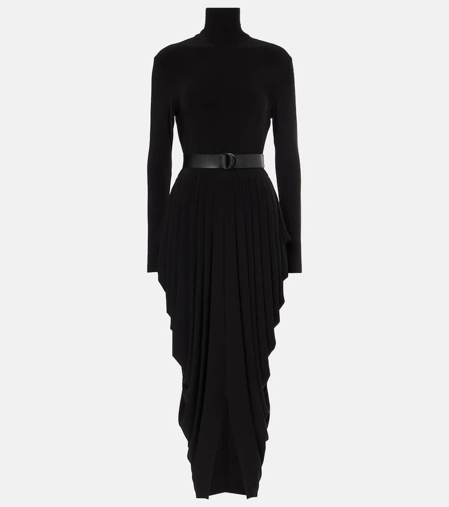 norma kamali draped turtleneck midi dress