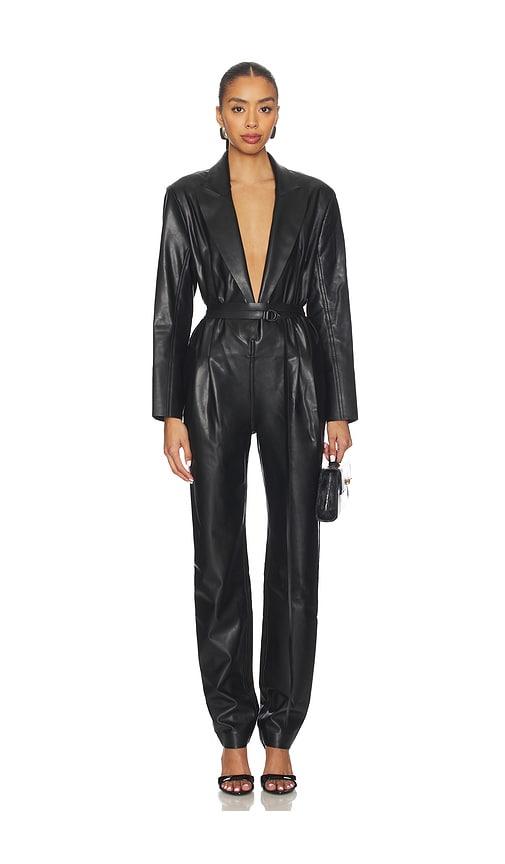 norma kamali easy fit single breasted tapered leg jumpsuit in black.