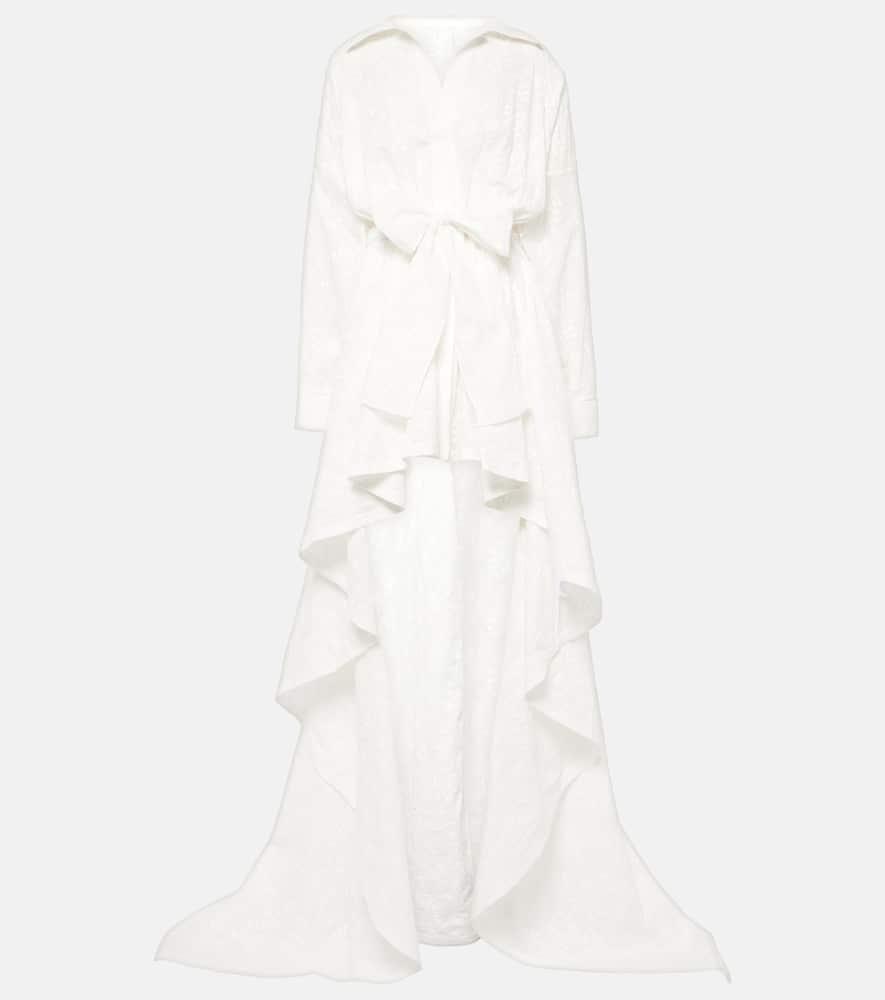norma kamali embroidered asymmetric cotton gown