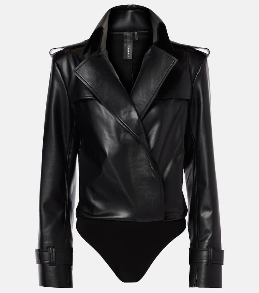 norma kamali faux leather bodysuit