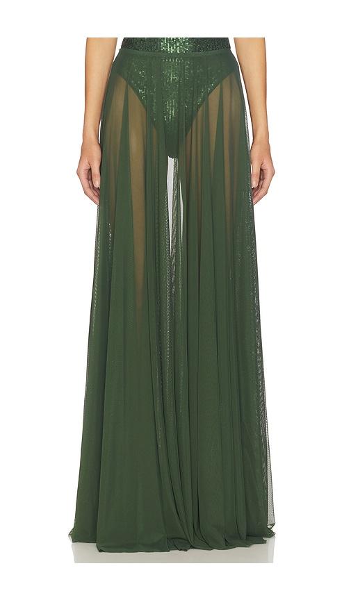 norma kamali flared maxi skirt in green.