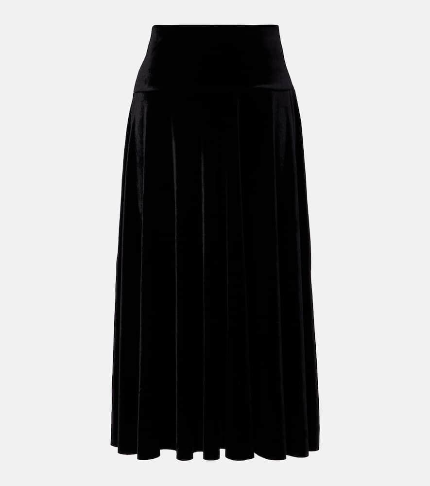 norma kamali flared pleated velvet midi skirt