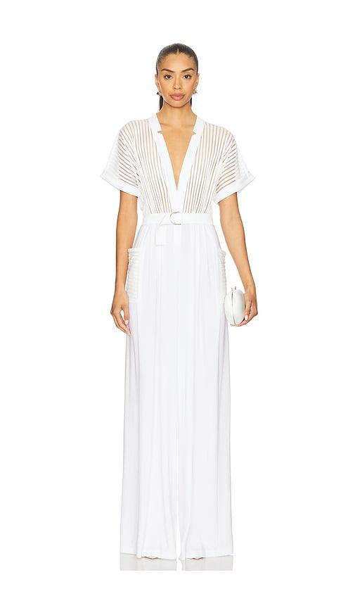 norma kamali geralyn jumpsuit in white.