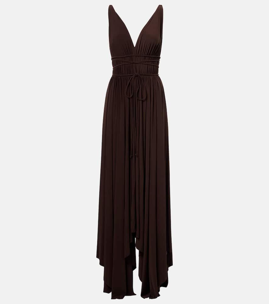 norma kamali goddess pleated jersey maxi dress
