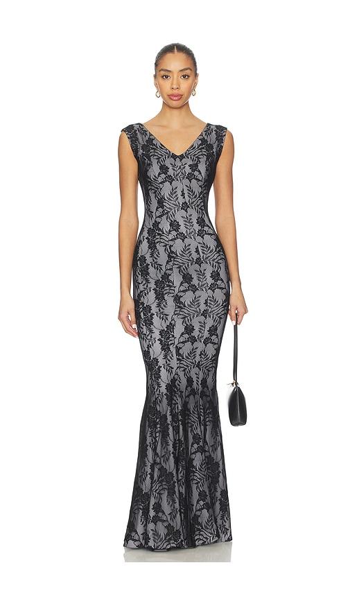 norma kamali grace fishtail gown in black.
