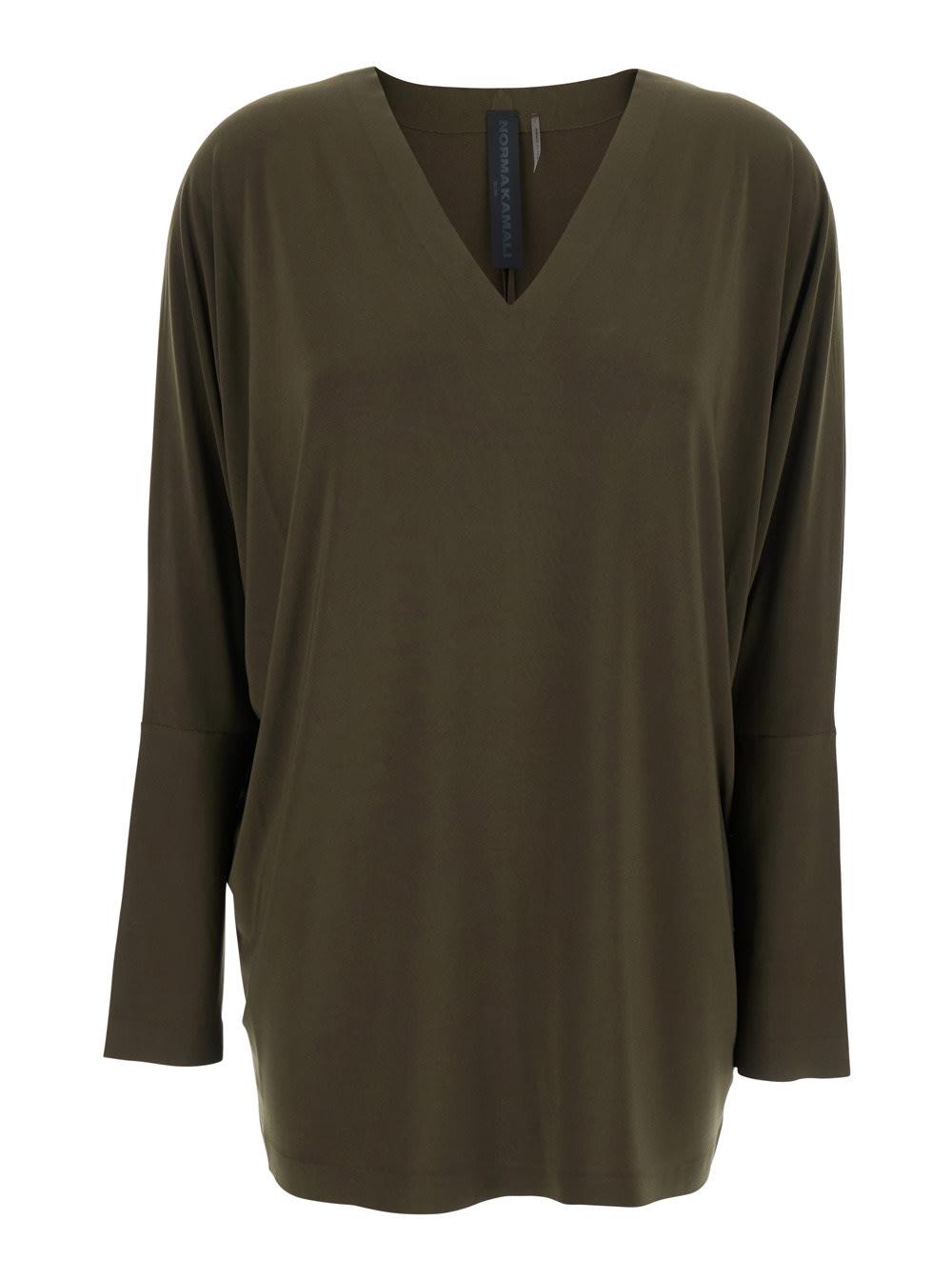 norma kamali green top with v neck in fabric woman