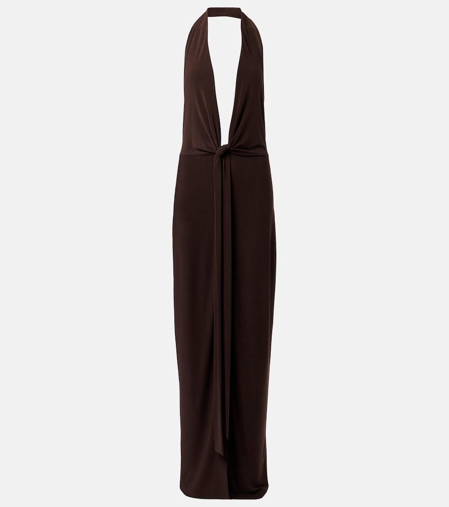norma kamali halterneck jersey maxi dress