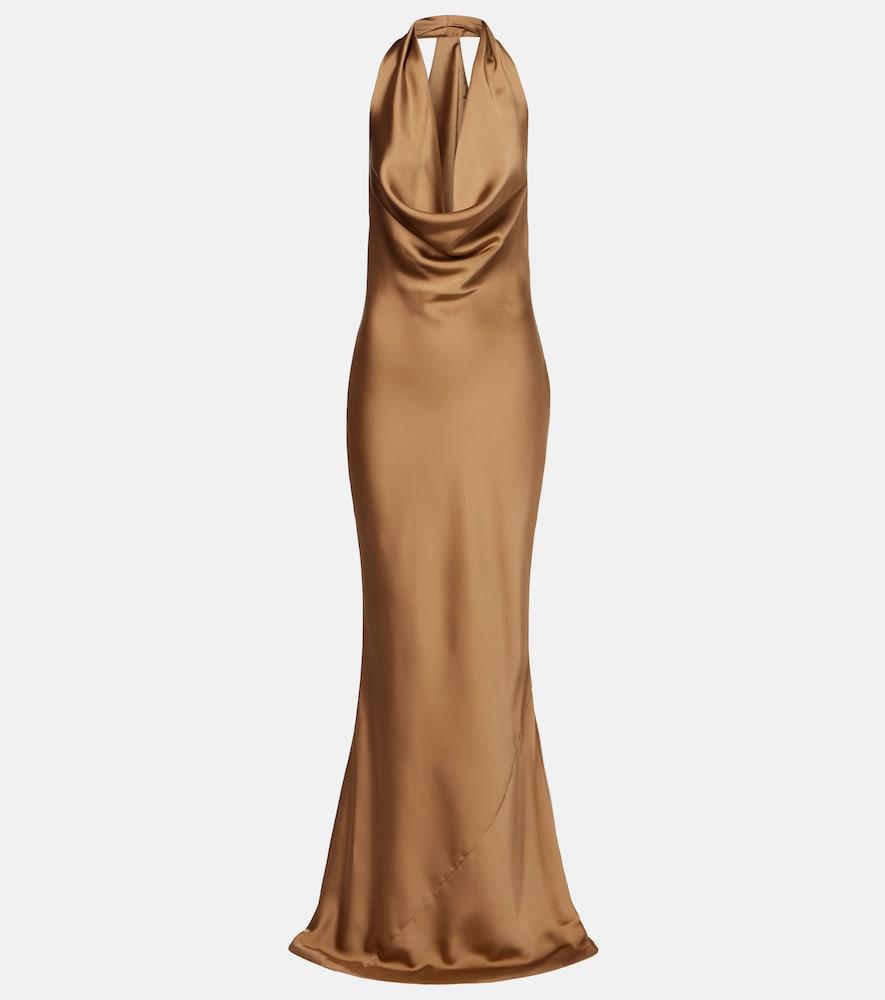 norma kamali halterneck satin gown