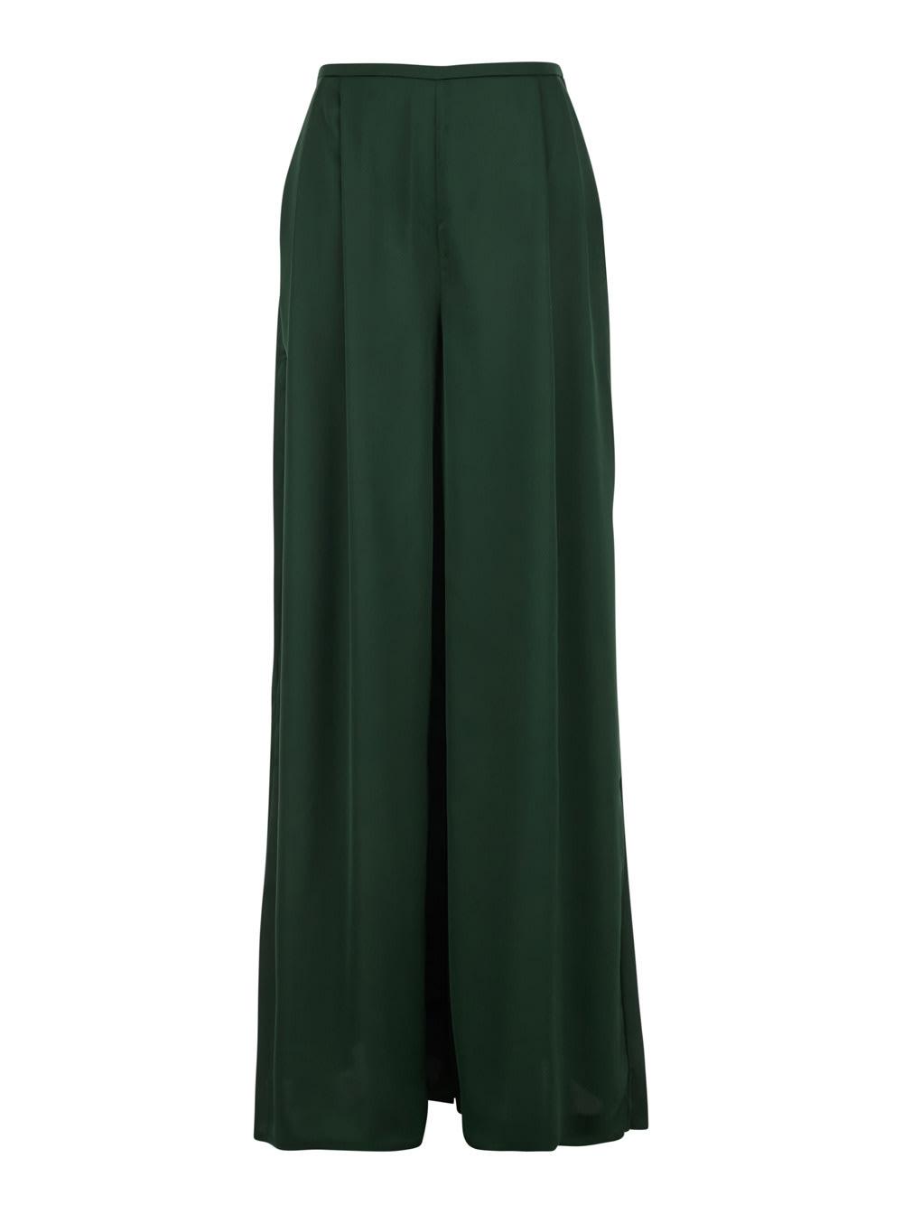 norma kamali high-waisted pants with front pleats and wide leg in green tech fabric for women