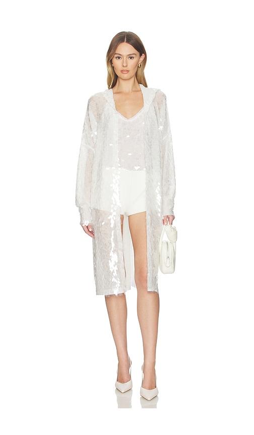 norma kamali hooded robe in white.