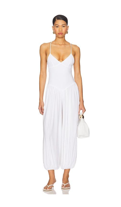 norma kamali kenny jumpsuit in white.