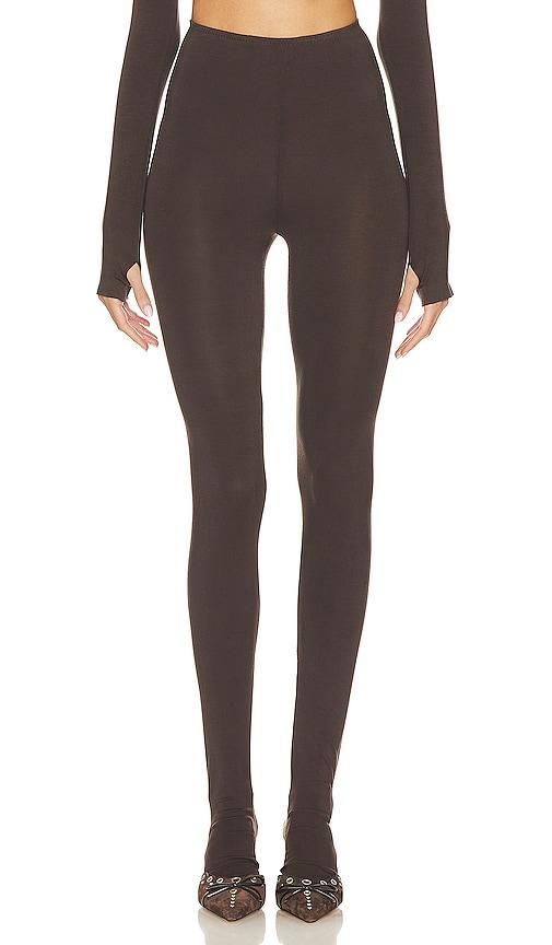 norma kamali legging with footie in chocolate.