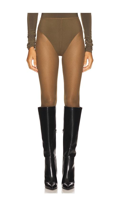 norma kamali legging with footie in olive.