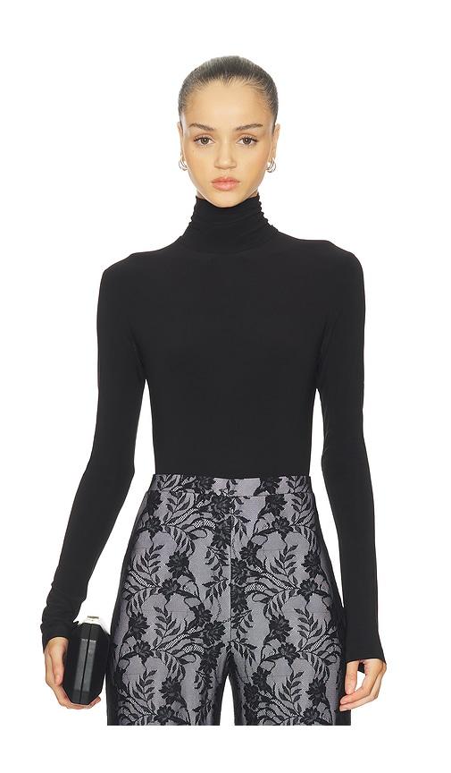 norma kamali long sleeve turtleneck bodysuit in black.