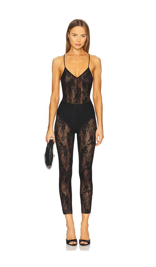 norma kamali low back fara slip catsuit in black.