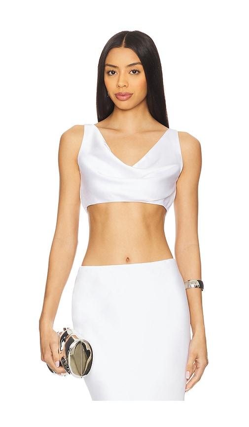 norma kamali maria cropped top in white.