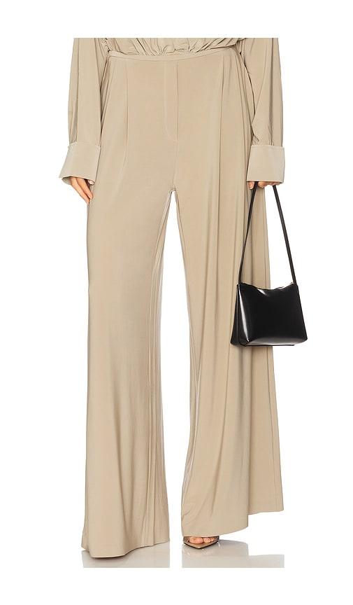 norma kamali mens pleat pant in taupe.