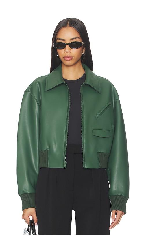 norma kamali mens zip front classic cropped jacket in army.