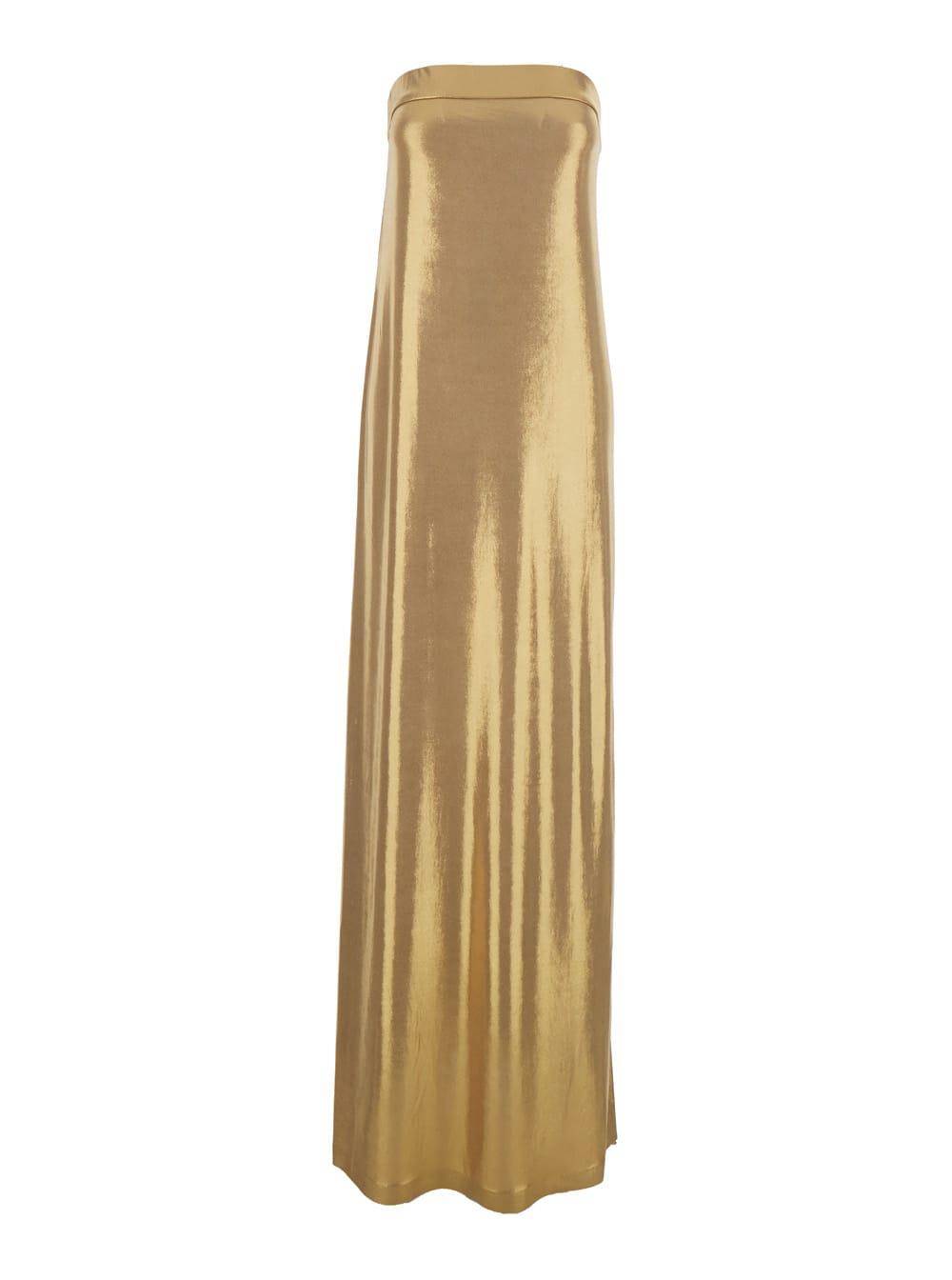 norma kamali metallic off-shoulder sleeveless dress with maxi side slit in tech fabric stretch woman