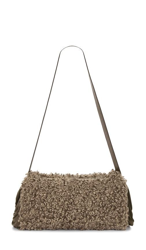 norma kamali muff bag in beige.