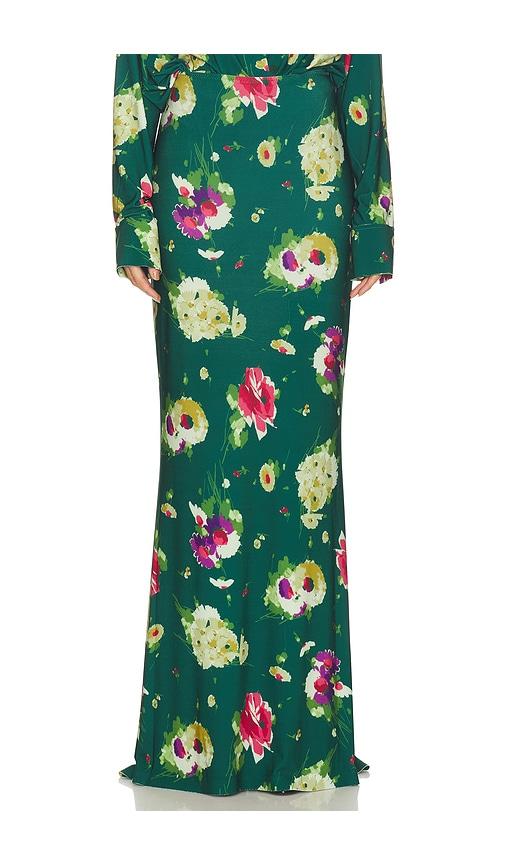 norma kamali obie long skirt in green.