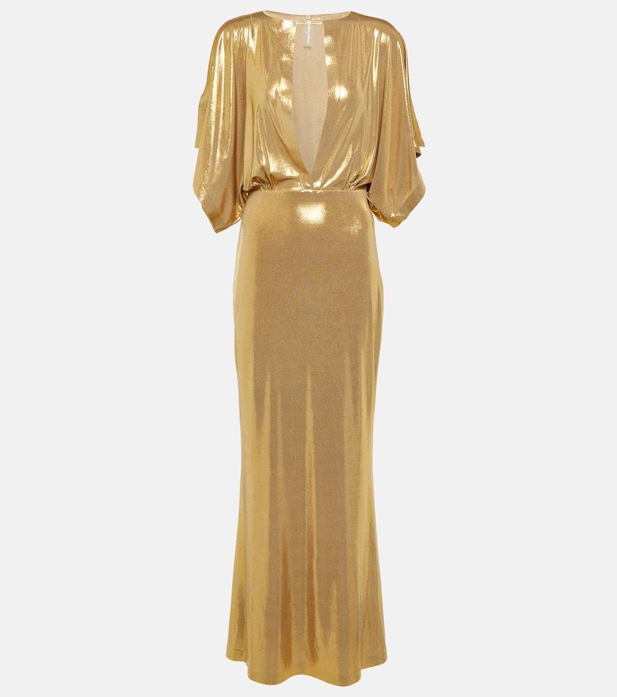 norma kamali obie metallic jersey maxi dress