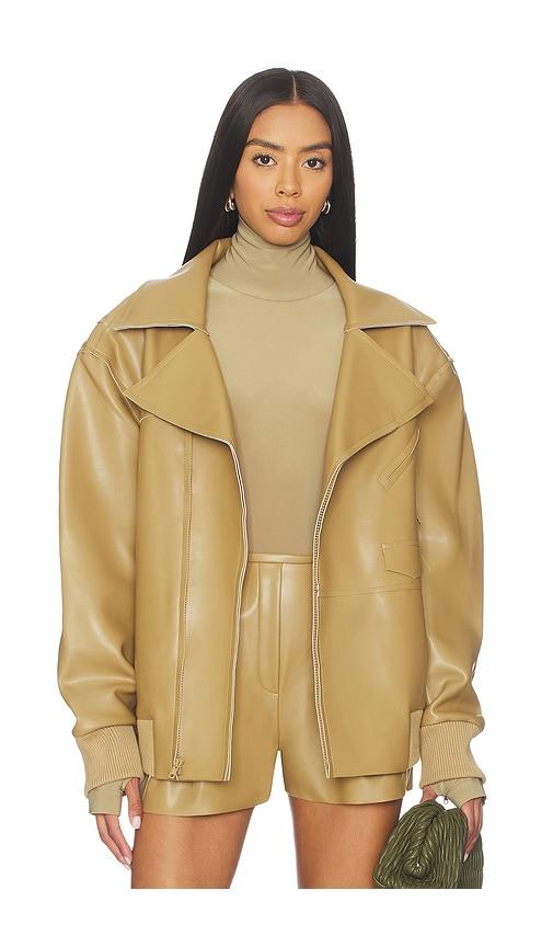 norma kamali oversized moto jacket in tan.