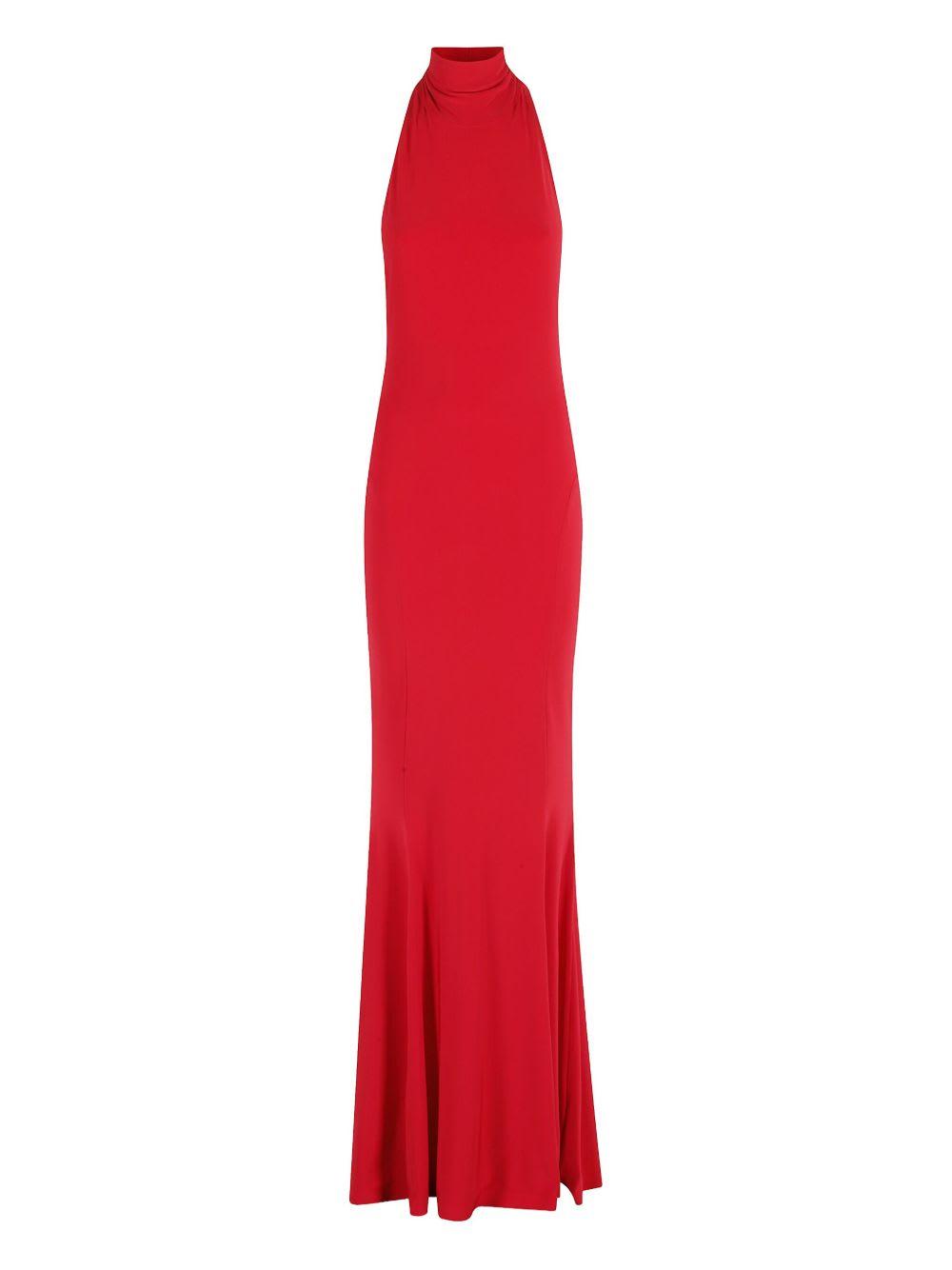 norma kamali red halterneck midi dress