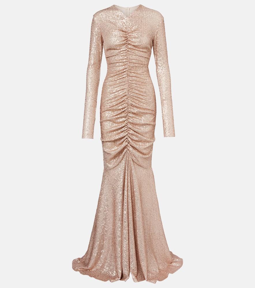norma kamali ruched sequined gown