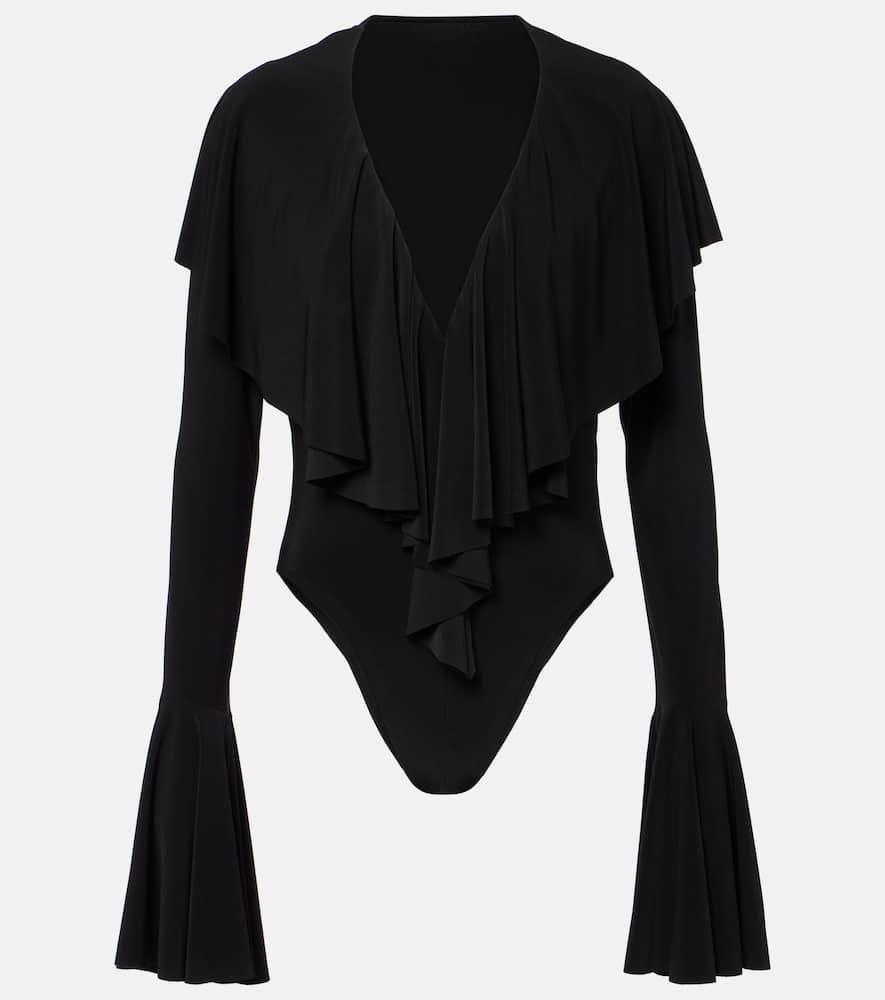 norma kamali ruffled bodysuit