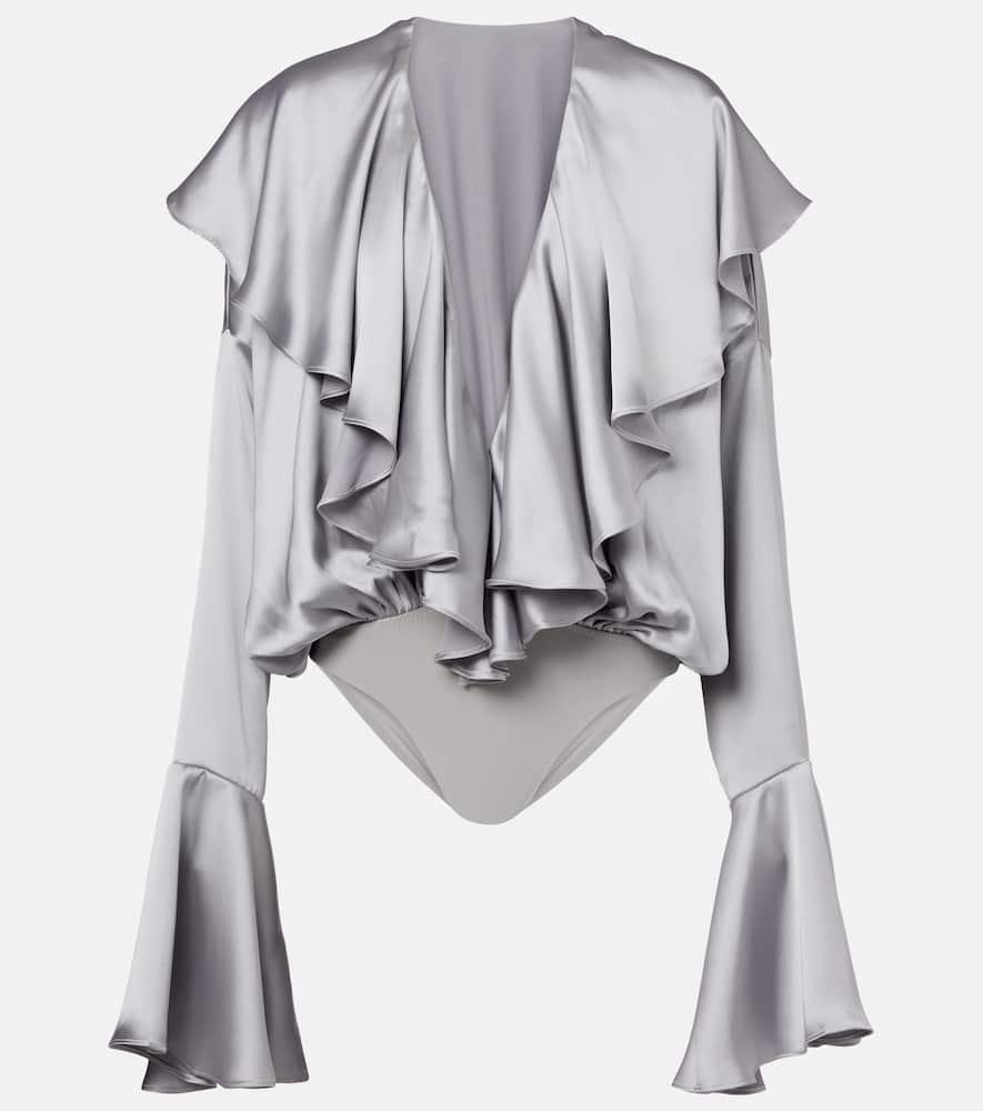 norma kamali ruffled satin bodysuit