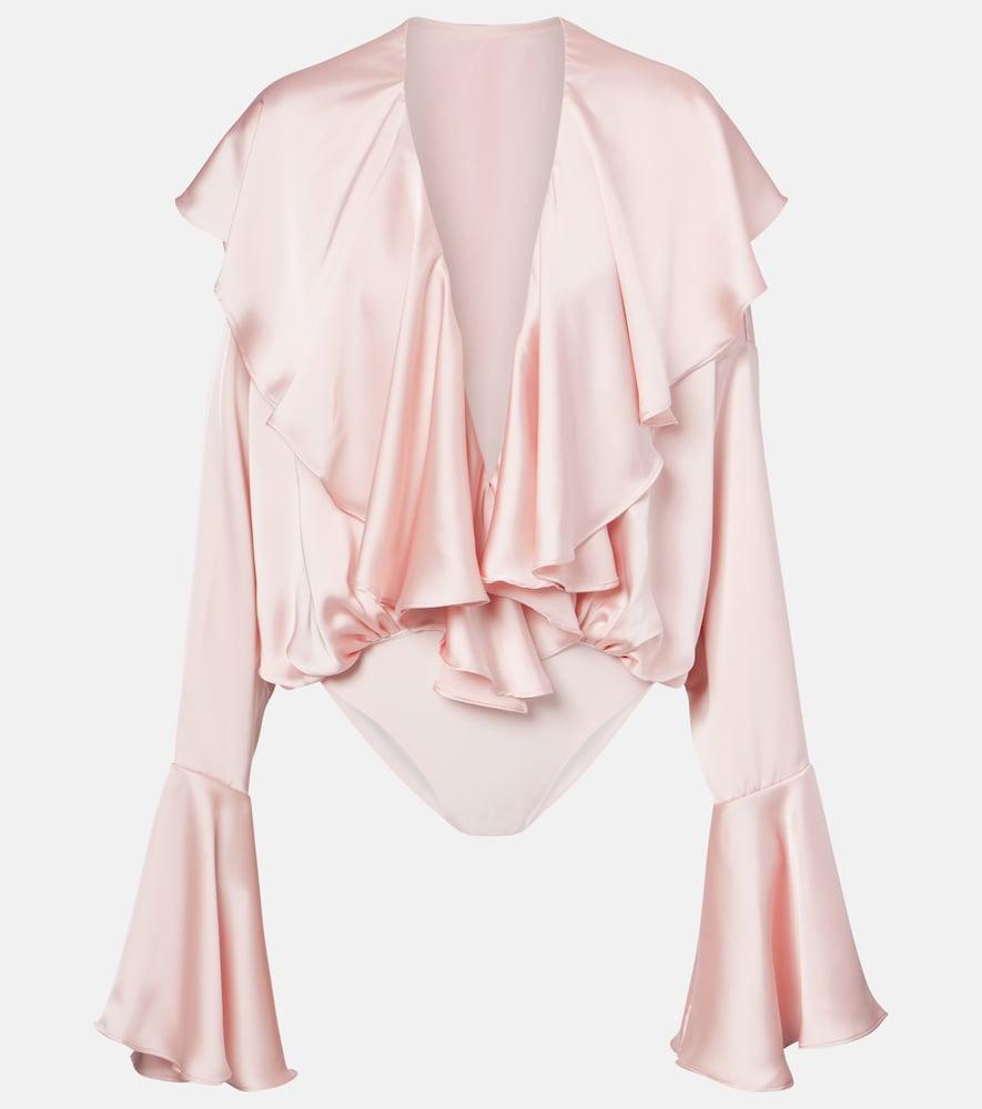 norma kamali ruffled satin bodysuit