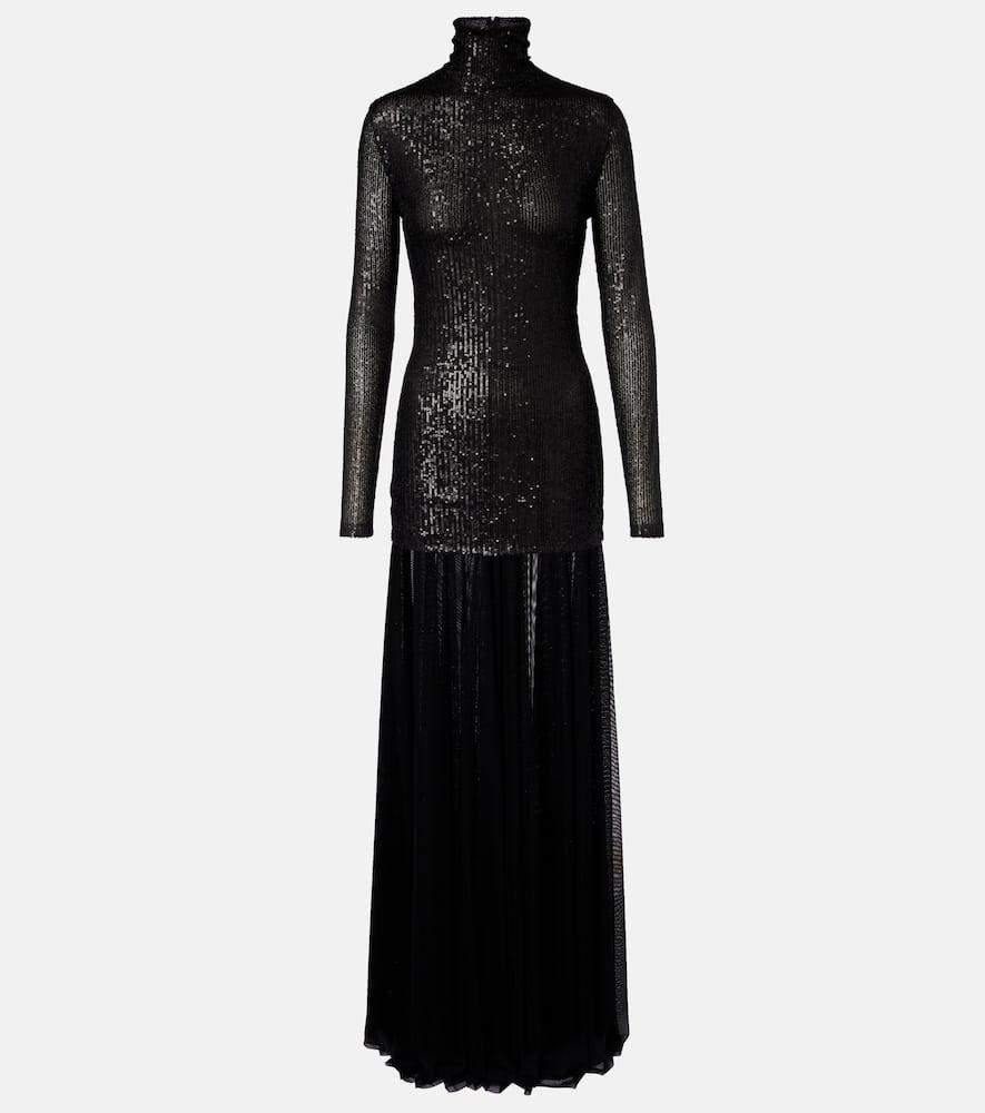 norma kamali sequined mesh turtleneck gown
