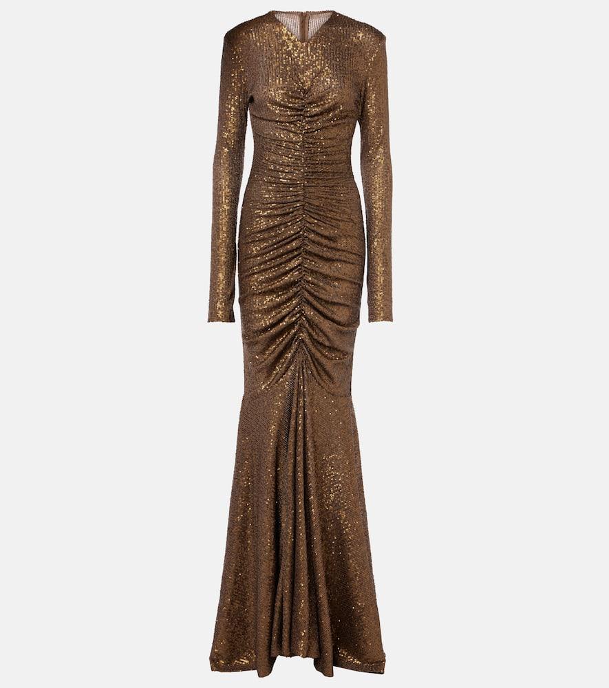 norma kamali sequined ruched gown